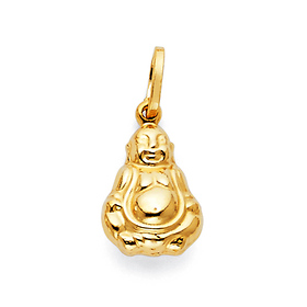 Happy Laughing God Hotei Buddha Pendant in 14K Yellow Gold - Petite