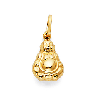 Happy Laughing God Hotei Buddha Pendant in 14K Yellow Gold - Petite