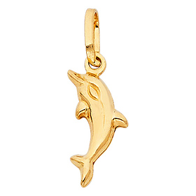 Leaping Dolphin Charm Pendant in 14K Yellow Gold - Petite