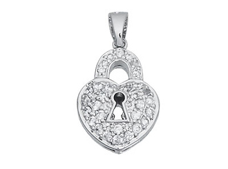 Silver Heart Key CZ Charm