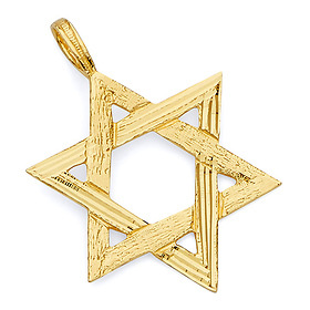 Medium Ridged Star of David Pendant - 14K Yellow Gold