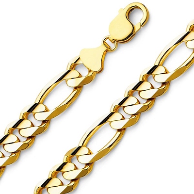 Men's 12mm 14K Yellow Gold Solid Figaro Link Chain Necklace 24-30in
