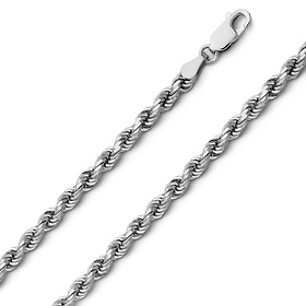 4mm 14K White Gold  Men's Diamond-Cut Rope Chain Necklace 20-30in
