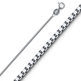 0.9mm 14K White Gold Box Link Chain Necklace 16-24in