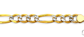 5mm 14K Two-Tone Gold Solid White Pave Figaro Chain Necklace 18-26in