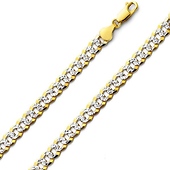 6mm 14K Two-Tone Gold Solid Men's White Pave Curb Cuban Link Chain Necklace 20-26in