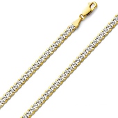 4mm 14K Two-Tone Gold Solid Men's White Pave Curb Cuban Link Chain Necklace 18-24in