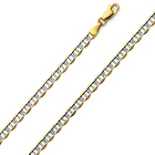 3.5mm 14K Two-Tone Gold Solid Flat Mariner Chain Necklace 16-24in