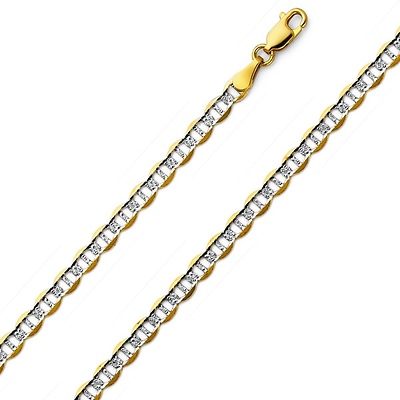 3.5mm 14K Two Tone Gold Flat Mariner Chain Necklace 16-24in