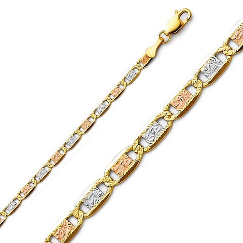 3.3mm 14K Tricolor Gold Solid Pave Valentino Chain Necklace 18-24in