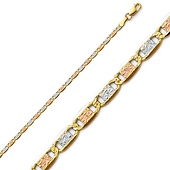2mm 14K TriGold Solid Pave Valentino Chain Necklace 16-24in