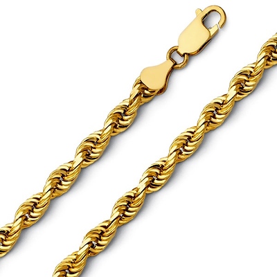 6mm 14K Yellow Gold Men's Diamond-Cut Rope Chain Necklace Heavy 20-26in