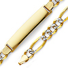 7mm 14K Two Tone Gold Men's White Pave Figaro Rectangle ID Bracelet