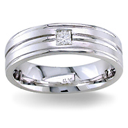 6mm Bezel Princess-Cut Solitaire Diamond Wedding Band - 14K White Gold 0.10ct