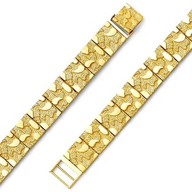 Men's 11mm 14K Yellow Gold Flat Nugget Link Bracelet 8 inch
