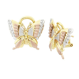 14K Tri Color Gold Butterfly Stud Earrings 5.9g