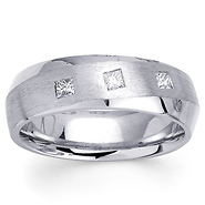 7mm Swirled Three Diamond Princess Cut 14K White Gold Wedding Band