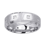 7mm Hammered Beveled-Edge 14K White Gold Princess-Cut Diamond Band 0.4ctw