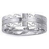 7mm Scroll Engraved 14K White Gold Round Diamond Wedding Band