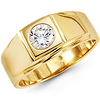 14K Yellow Gold Solitaire Bezel Set Round CZ Men's Ring