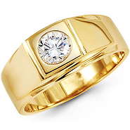 14K Yellow Gold Solitaire Bezel Set Round CZ Men's Ring