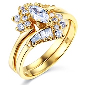 Marquise-Cut & Baguette Side CZ Engagement Ring Set in 14K Yellow Gold