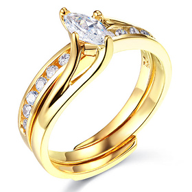 14K Yellow Gold Marquise CZ Wedding Ring Set