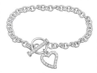 Heart CZ Tag Silver Bracelet