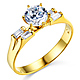 1-CT Round-Cut & 2-Row Baguette CZ Engagement Ring in 14K Yellow Gold thumb 0
