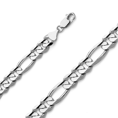 9mm Men's Figaro Chain Bracelet in Sterling Silver 8in