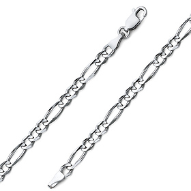 4mm 14K White Gold Figaro Link Chain Bracelet