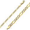 3mm 14K Two-Tone Gold White Pave Figaro Link Chain Bracelet 7in