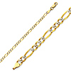 2.5mm 14K Two-Tone Gold White Pave Figaro Link Chain Bracelet 7in