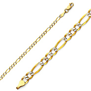 2.5mm 14K Two-Tone Gold White Pave Figaro Link Chain Bracelet 7in
