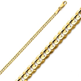 2.5mm 14K Yellow Gold Concave Curb Cuban Link Chain Bracelet 7in