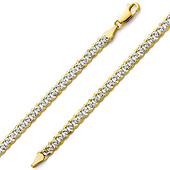 4mm 14K Two-Tone Gold White Pave Curb Cuban Link Bracelet