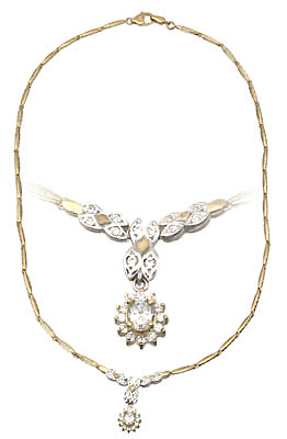 14kt two tone gold diamond cz necklace.