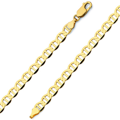 4.5mm 14K Yellow Gold Men's Flat Mariner Link Chain Bracelet 7.5in