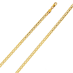 4mm 14K Yellow Gold Men's Concave Mariner Chain Bracelet 7.5in