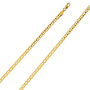 4mm 14K Yellow Gold Men's Concave Mariner Chain Bracelet 7.5in