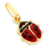 Red & Black Ladybug Charm Pendant in 14K Yellow Gold - Petite