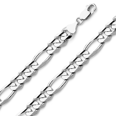 8mm Sterling Silver Men's Figaro Link Chain Bracelet 8in