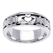 7mm Claddagh Wedding Band in 14K White Gold