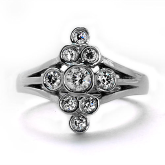 Art Deco Vintage-Style Lozenge Round Diamond Ring - 14K White Gold