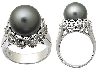 Black Tahitian Pearl and Diamond Ring
