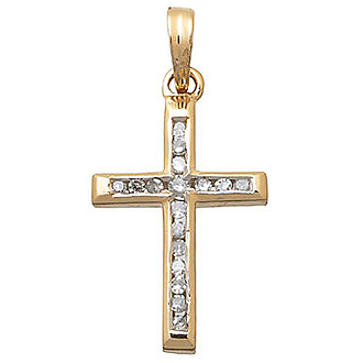 14K Yellow Gold Diamond Cross