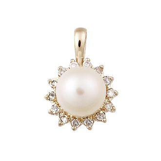14K Yellow Gold Diamond Pearl Pendant