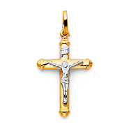 Petite Tube Crucifix Pendant in 14K Two-Tone Gold