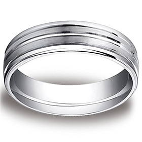 6mm Designer Ridged 14K White Gold Wedding Band by Benchmark Rings
