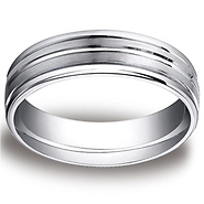 6mm Designer Ridged 14K White Gold Wedding Band by Benchmark Rings